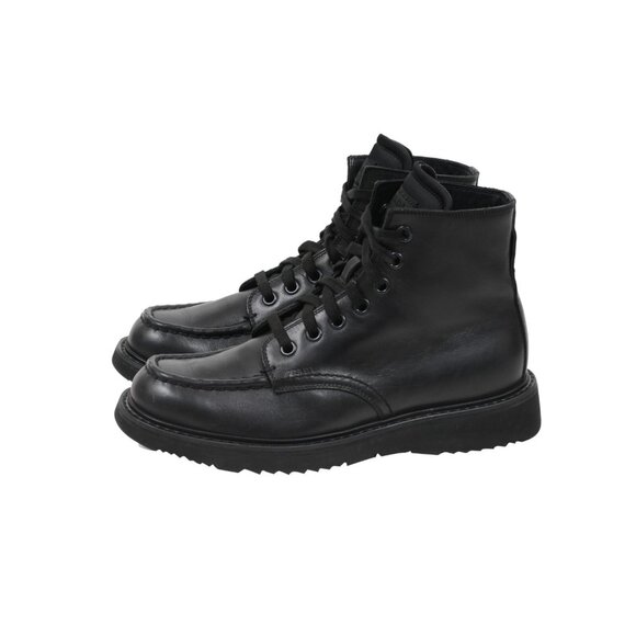 Prada Men Combat Half Boots Sz US 8.5 UK 7.5 Black Leather Square Toe Lace Up main image 6